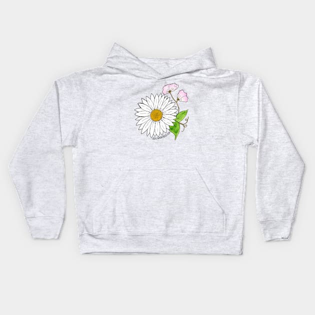 April Birth Flower - Daisy and sweet peas Kids Hoodie by JodiLynnDoodles